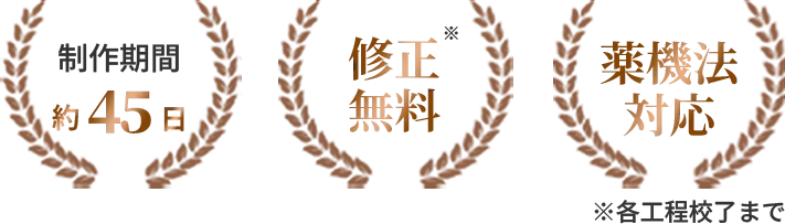 制作期間約45日 修正無料※各工程まで 薬事法対応